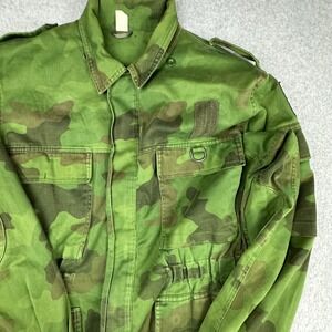 Vintage Serbian Military Camo Field Jacket Green Woodland Utility Coat XL FLAW
